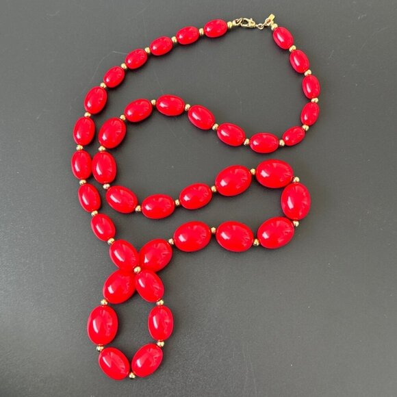 Vintage Monet Necklace Red Gold Beaded 28 Inch Length - Picture 2 of 4